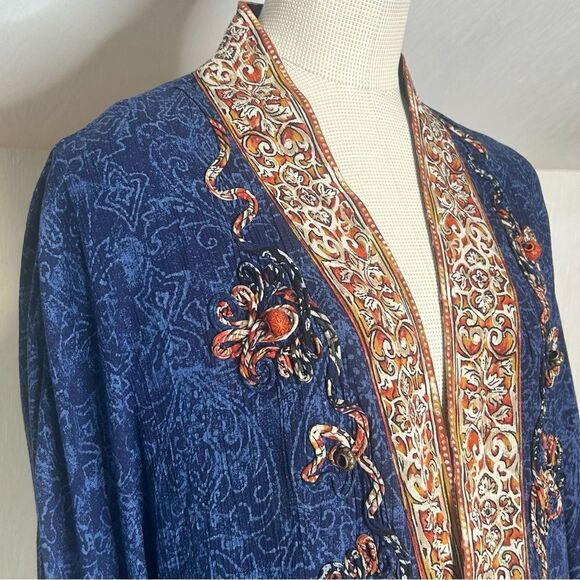 Carole Little Paisley Tapestry Vibrant Blue Kimono with Beading - Picture 7 of 12